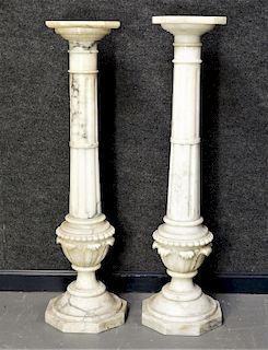PR Victorian Fluted Column White Marble Pedestals
