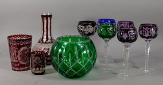 10 Bohemian Czechoslovakian Cut Glass Goblet Group