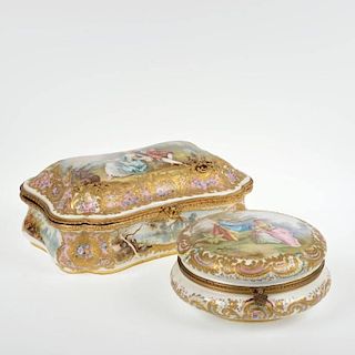 (2) Meissen and Sevres style porcelain boxes