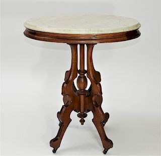 19C Victorian Walnut Oval Marble Top Table