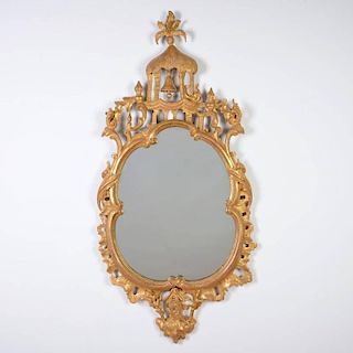 Unusual Continental Rococo giltwood wall mirror