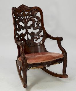19C American Rococo Laminated Rocking Chair