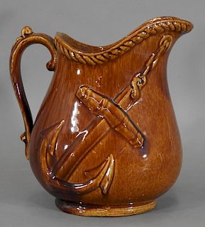 Steamer Mount Hope Brown Majolica Water Pitcher