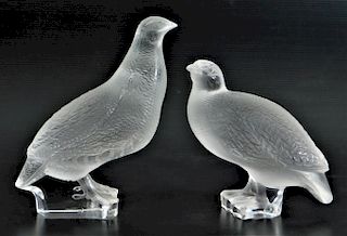 PR Lalique Art Glass Partridge Quail Figures