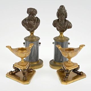 Group Neo-Classical bronze, marble cabinet items