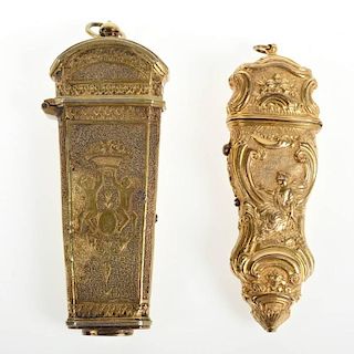 (2) antique Continental gilt metal etui cases
