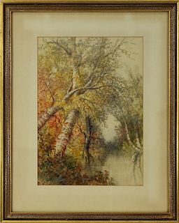 American Signed Hunt Autumn WC Landscape Painting