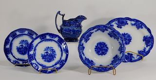 5 Staffordshire Flow Blue Lafayette Pottery Group