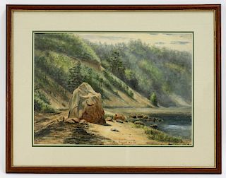 1877 Port Jefferson New York WC & Pastel Painting