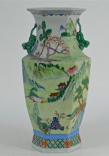 Chinese Famille Verte Porcelain Landscape Vase