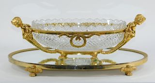 American Brass Mounted Cut Glass Bowl & Tableau