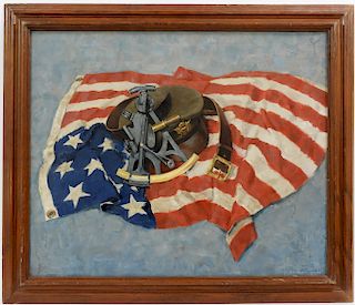 Alfred Vetromile American Flag Still Life Painting