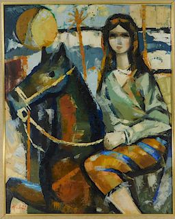 Modernist Semi-Abstract Painting of Joan of Arc