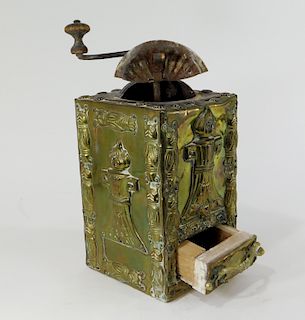 European Repousse Cicada Decorated Coffee Mill
