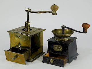 2 Brass & Cast Iron Table Top Coffee Mill Grinders