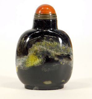 Chinese Black Agate Hardstone Snuff Bottle