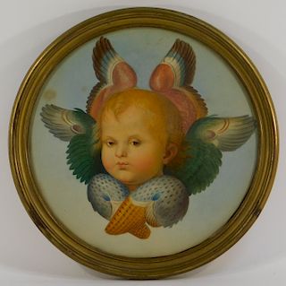 18C. Renaissance Revival Winged Angel Painting