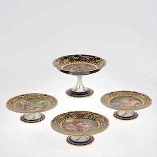 (4) Royal Vienna hand-painted porcelain tazze