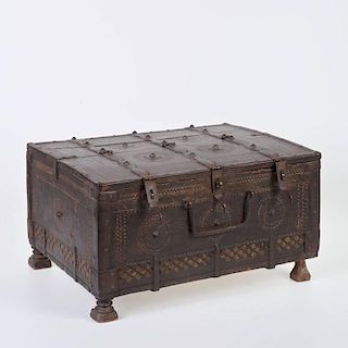 Dutch Colonial iron banded hardwood strong box
