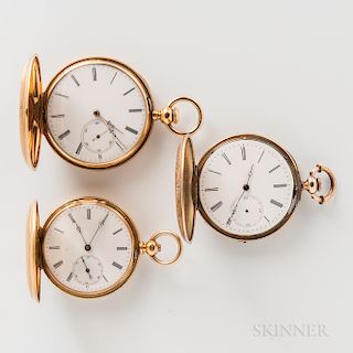 Three Gold and Enameled Decorated Hunter-case Watches