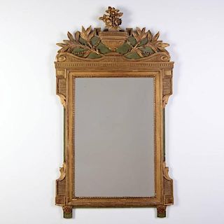 Continental Neo-Classical gilt, green painted mirror