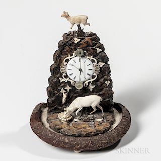 Miniature Carved Wood and Bone Zappler Clock