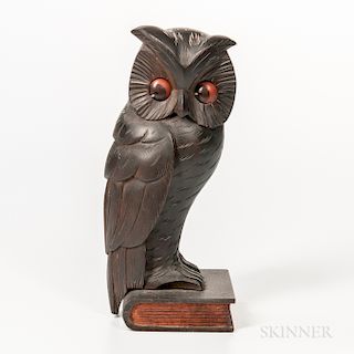 Carved Wood Rolling-eye Oswald-style Owl Clock