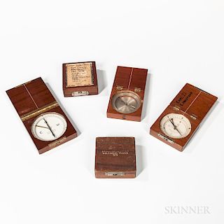 Five W. & L.E. Gurley Wood-cased Pocket Compasses