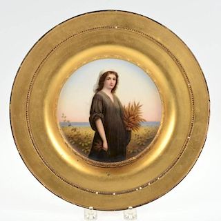 KPM porcelain cabinet plate in giltwood frame