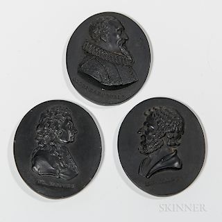 Three Wedgwood & Bentley Black Basalt Portrait Medallions