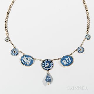 Assembled Dark Blue Jasper-mounted Gold Necklace