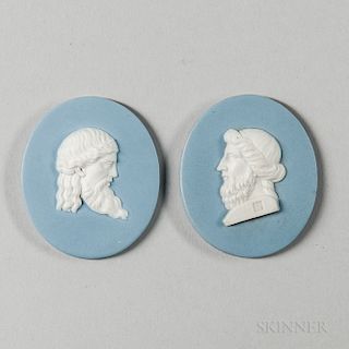 Two Wedgwood & Bentley Solid Blue Jasper Portrait Medallions