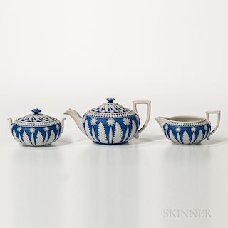 Three-piece Wedgwood Dark Blue Jasper Dip Tea Set