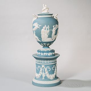 Wedgwood Pale Light Blue Jasper Pegasus Vase and Cover
