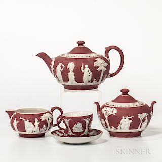 Four-piece Wedgwood Crimson Jasper Dip Tea Set