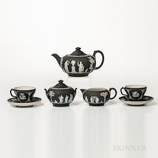 Seven-piece Wedgwood Black Jasper Dip Tea Set