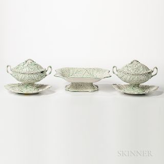 Three Wedgwood Queen's Ware Cabbage Leaf Serving Pieces