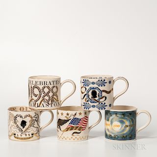 Five Wedgwood Queen's Ware Commemorative Mugs