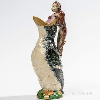 Brownfield Majolica Duck and Monkey Pitcher