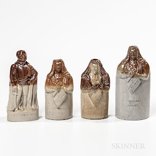Four Stoneware Figural Flasks