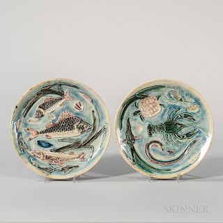 Pair of Palissy-type Earthenware Seafood Plates