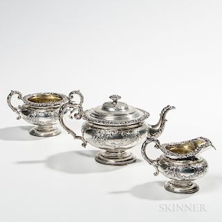 Assembled Three-piece Scottish Sterling Silver Tea Service