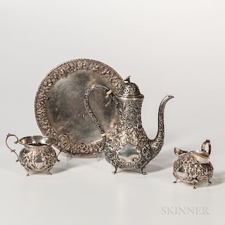 Three-piece A.G. Schultz Sterling Silver Coffee Service with Associated Kirk Dish