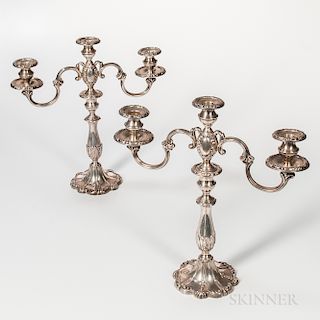 Pair of Mueck-Cary Sterling Silver Three-light Convertible Candelabra