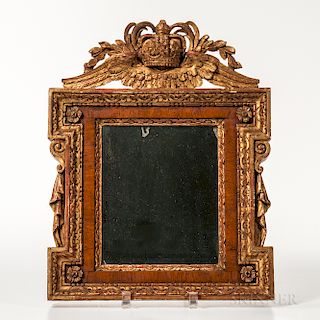 Gilt Carved Pine and Walnut-veneered Mirror
