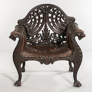 Renaissance Revival Carved Oak Armchair