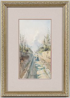 Giovanni Battista (Italian, 1860-1925)  View Towards Mount Vesuvius with Figures on a Lane