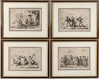 Four Engravings of Roman Genre Scenes After Bartolomeo Pinelli
