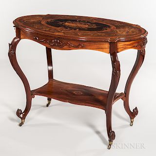 Mahogany and Marquetry Oval Center Table