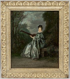 Continental School, 19th Century  Woman in Blue Playing a Lute